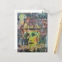Unique colorful vintage face mixed media postcard