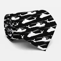 Helicopter Black and White Aviation Patterned Neck Tie