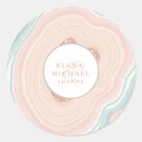 Agate Geode Glitter Wedding Rose Gold ID647 Classic Round Sticker