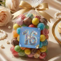 Glamorous Blue Gold Glitter Balloons Sweet 16 Square Sticker