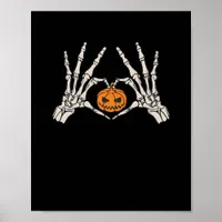 Skeleton Hand Heart And Pumpkin Funny Skull Poster