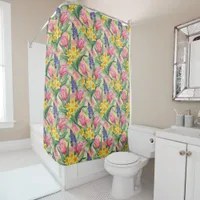 Lrg Tulips, Daffodils, Hyacinths Alcohol Ink Style Shower Curtain