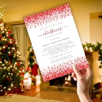 Classy Glam Red Glitter Christmas Party White Invitation