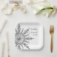 Faux Silver Snowflake Winter Wedding Paper Plates