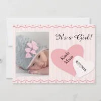 It's a Girl Pink Hearts Birth Announcement