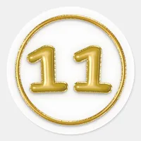 Gold Balloon Number 11 Round Sticker