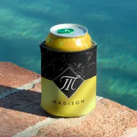 Elegant Black Marble & Gold / Brass Foil Monogram Can Cooler