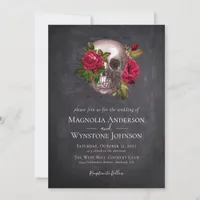 Gothic Skull Floral Black Halloween Wedding Invita Invitation