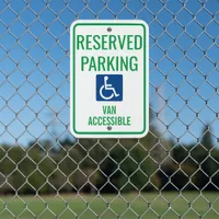 ADA Handicap Van Accessible Green Reserved Parking Metal Sign