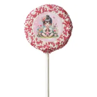 Pretty Asian Girl and Doll First Birthday Chocolate Covered Oreo Pop