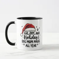 Minimalist Fun Christmas Hat & Typography Dog Mom  Mug