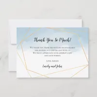Light Blue Watercolor Gold Geometric Photo Thank You Card