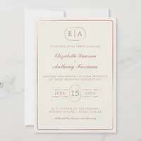 Elegant Modern Monogram Rose Gold Wedding  Invitation
