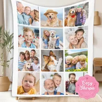 Custom Trendy 12 Photos Collage Family Birthday  Sherpa Blanket