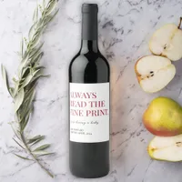 Always Read the Fine Print Pregnancy Announcement Wine Label