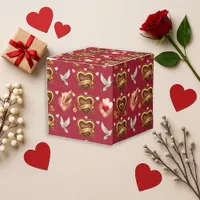 Romantic Maroon Pattern Doves Hearts Emblem Favor Boxes