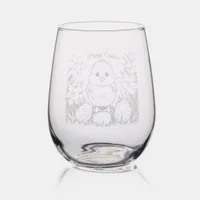 Cute Chick in Daffodils - Custom Easter  Stemless Wine Glass