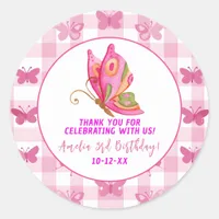 Pink gold purple elegant butterfly girl birthday classic round sticker