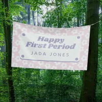 Girly Cute Pastel Pink Flowers First Period Party  Banner