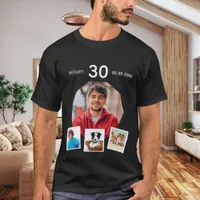 Birthday name age photo collage guy black T-Shirt