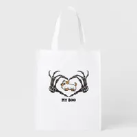 My Boo Chihuahua Costume With Skeleton Heart Hands Grocery Bag