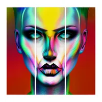 Cool and Creepy Colorful Androgynous Robot  Triptych