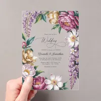 Mauve Mist, Champagne Gold & White Floral Wedding Acrylic Invitations