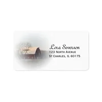 Snow Covered Red Country Barn Return Address Label