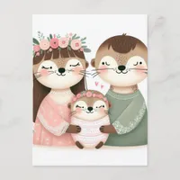 Funny Cute Cartoon Otter Family Postcard
