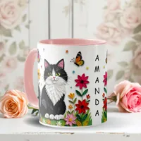 Personalized Cat, Flowers and Butterflies   Mug
