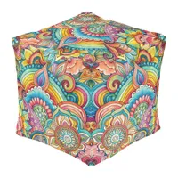 Psychedelic Hippie Swirl Cube Pouf