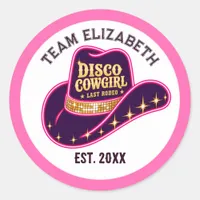 Disco Cowgirl Last Rodeo Team Bride Bachelorette Classic Round Sticker