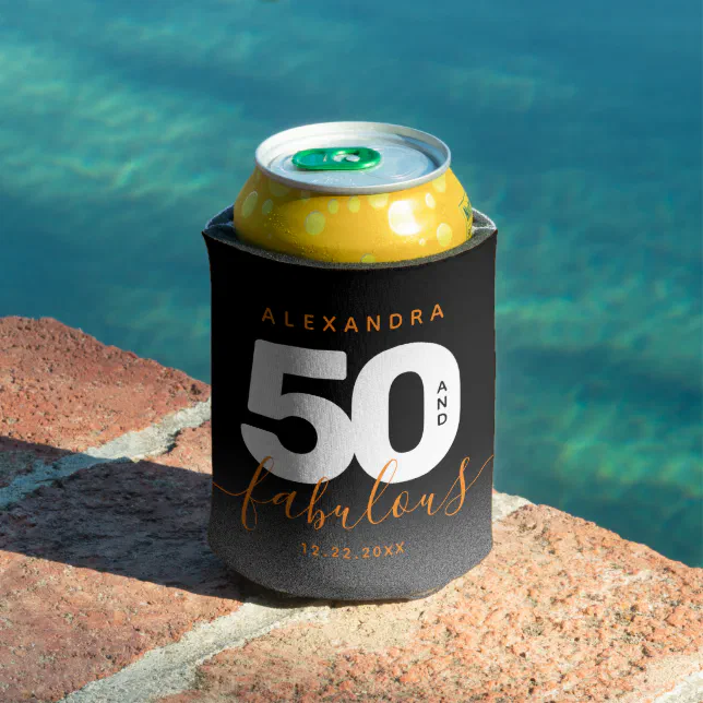 Modern Girly Orange 50 and Fabulous Can Cooler