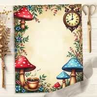 Alice Mushrooms Teacup Clock Scrapbook Paper
