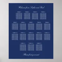 Navy Blue 17 Table Wedding Seating Chart Poster