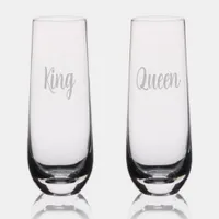 Simple "King & Queen" Monogram Text etched | Stemless Champagne Flute