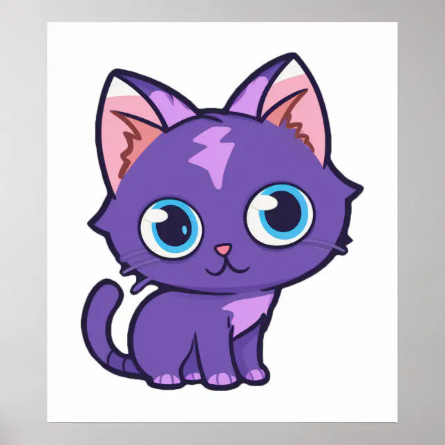 Purple Anime Cat Vector Art Poster