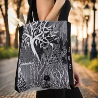 Black leopard in the jungle, hand drawn, custom tote bag