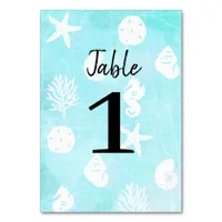 Seaside Seashells Beach Wedding Table Number Cards