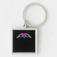 Bone Hands Heart Bisexual Goth Minimal Design Keychain