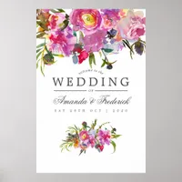 Vintage Pink Peonies Watercolor Wedding Welcome Poster