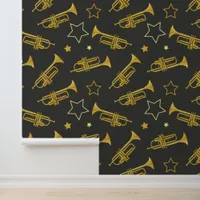 Brass Band Trumpets and Stars Pattern Wallpaper