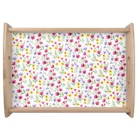 Pretty Yellow, Purple, Pink Floral Watercolor Serving Tray