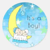 It's a Boy, Baby Boy on Moon and Stars Classic Round Sticker