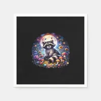 Whimsigoth Raccoon By Moonlight, Cute Colorful Fan Napkins