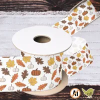 Autumn leaves and pumpkins satin ribbon