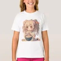 Anime Girl Eating Ramen Noodles   T-Shirt