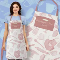 custom ivory + rose gold glitter bakery name staff apron