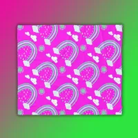 Simple Green Rainbow Boho on Hot Pink | Fleece Blanket