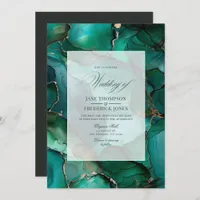 Emerald Green and Gold Ink Wedding Invitation